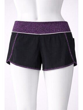 Lululemon size 6 Run Times shorts, black flashback static tender violet